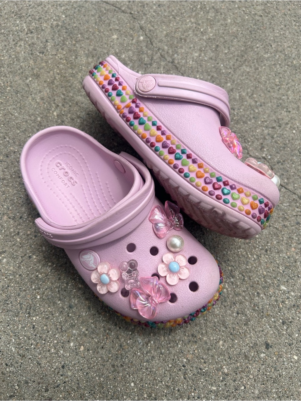Crocs Kids' Classic Clog with Pink Floral Charms size 10C